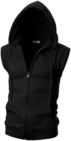 uxcell Men's Sleeveless Slim Fit Hoodie Vest Zipper Drawstring